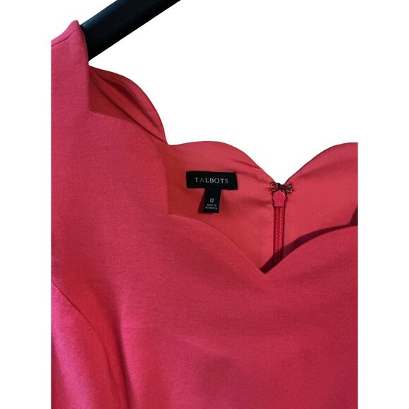Talbots Scalloped Neck Sleeveless Sheath Dress Size 12 Hot Pink 36" Long‎ - Picture 5 of 9